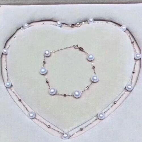 18k AU750 gold necklace bracelet jewelry set Natural pearls star family design for women Mom lover girls best gift in summer