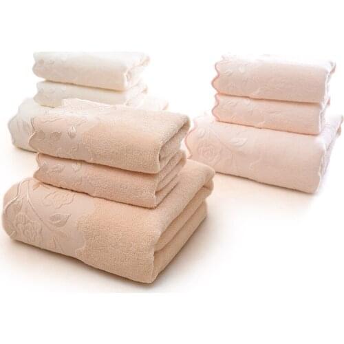 2021 New Jacquard towel set soft absorbent flower towel adult children bath towel bathroom outdoor sports face towel 3 pieces