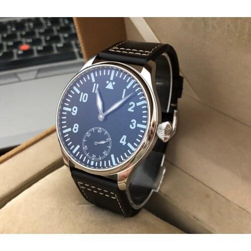 44mm Black dial luminous Asian 6498 17 jewels Mechanical Hand Wind movement Casual watch mens watch GR20-21