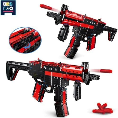 676pcs MP5 Model Signal Gun Building Blocks Simulation Launchable DIY Shooting Game Puzzle Bricks Set City Toys For Children Boy