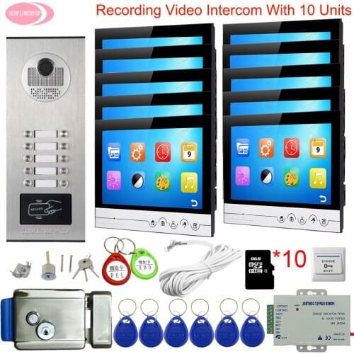 9 inchs Video Intercom With Recording Video Doorbell System Video Phone For 4 To 10 Apartment +8GB TF Card Electronic Door Lock