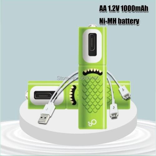 2020 AA NEW USB Ni-MH Rechargeable Battery 1.2V With Micro-USB Charging Cable For Remote control Mouse e-Device