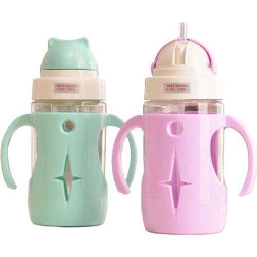 260ML Baby Glass Cup Milk Feeding Cups Width Mouth Adjust Water Cup Hand Holder Shatter Proof Milk Cups Christmas Birthday Gift