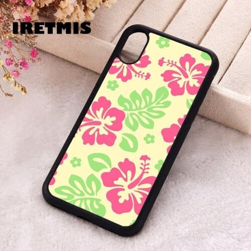 Iretmis 5 5S SE Phone Cover Case for iPhone 6 6S 7 8 Plus X Xs XR 11 12 Mini Pro Max Silicone Hibiscus Retro Hawaiian Flower
