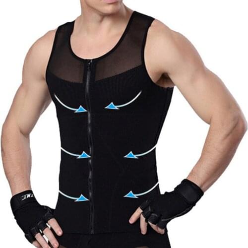 Men Boobs Gynecomastia Shapers Abdomen Belly Control Corset Slimming Chest Shirt Tummy Trimmer Shaper Zipper Compression Vest