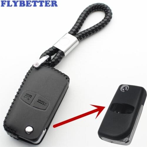 FLYBETTER Genuine Leather 2Button Flip Remote Key Case Cover For Mitsubishi Pajero/Grandis/Outlander/Lancer-EX L146