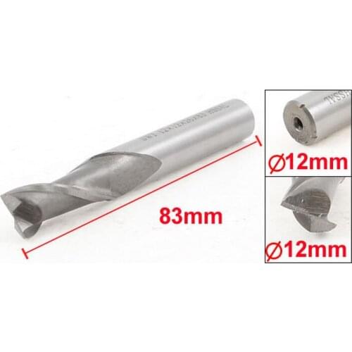 HHS-AL Straight Shank 2 Flutes End Mill Milling Cutter 12mm x 12mm x 26mm x 83mm 2 Pcs