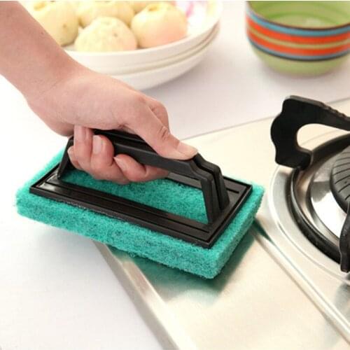 Sponge Scouring Pads with Handle Household Cleaning Sink Scrubber, Pot Brush Scrubbers Kitchen Cooking Utensil Cleaning Tools