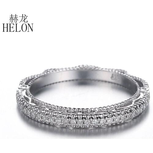 HELON Solid 14K White Gold 0.2ct SI/H Round Genuine Natural Diamonds Enagement Wedding Ring Elegant Unique Women Diamond Ring