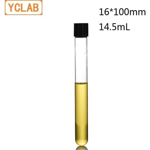 YCLAB 16*100mm Test Tube 14.5mL Screw Mouth with Black PF Cap Borosilicate 3.3 Glass High Temperature Resistance