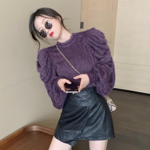 JuneLove Short Puff Long Sleeve Palace Style Sweater Vintage Warm Soft Winter Bottom Knitted Jumper New Pull Femme Pullovers