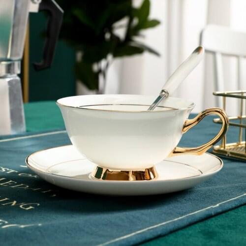 Pure White Gold Edge Coffe Cup Espresso Cups Elegant Ceramic Cup Noble Caffe Cup Saucer Coffee Shop Cafe Cups And Mugs 250ML