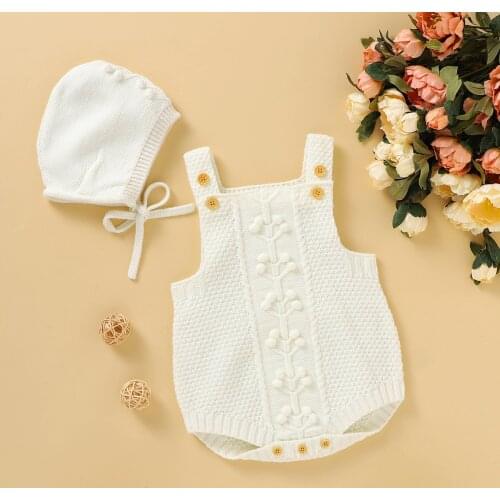 Newborn Baby Bodysuits Spring Autumn Outerwear Infantil Bebes Girls Onesie Caps 2pcs Outfits 0-18M Toddler Kids Knitwear Clothes
