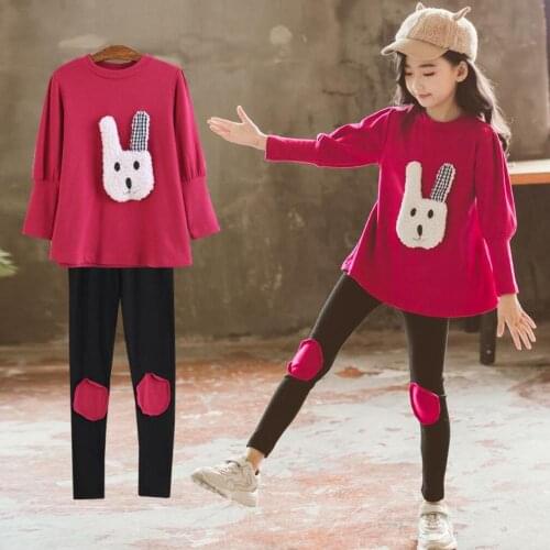 Girls Clothing Sets autumn Cotton puff sleeve Rabbit decal T Shirt+Leggings pants Girl Clothes Sweater Children Princess Suit