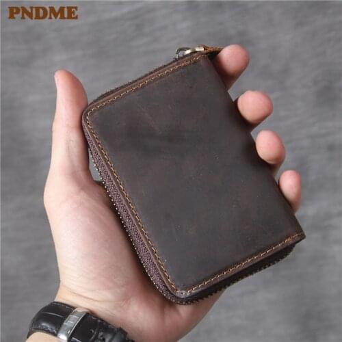 PNDME mens women high quality cowhide genuine leather vintage minimalist wallet credit card wallet designer holder coin purses
