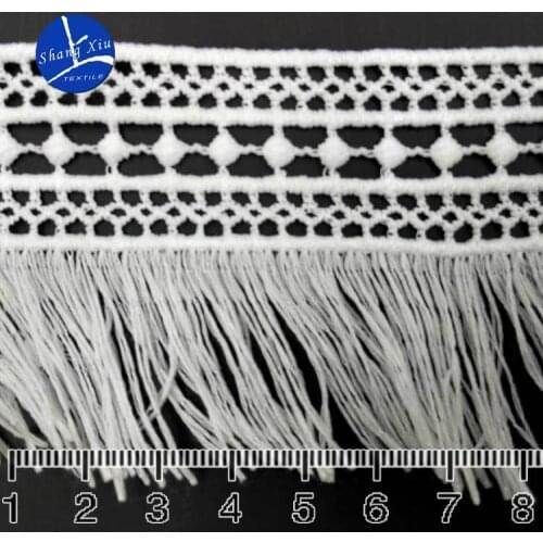 Free Shipping 15yards 65mm Beautiful White Cotton Lace Headband Bow DIY Handmade Clothing Accessories Tassel Lace Fringe Trims