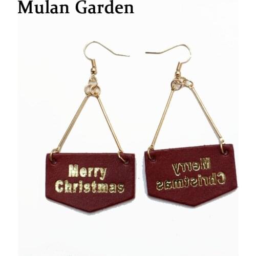 M&G New Fashion Gold Letter Christmas Genuine Leather Earrings Trendy Simple Statement Earrings Simple Jewelry Women Accessories