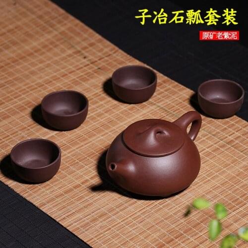 Boutique yixing recommended teacher pure manual stone gourd ladle ceramic tea-pot travel tea set gift set custom