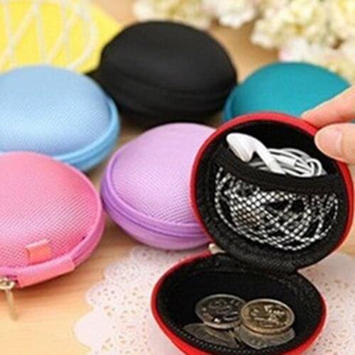 Mini Zipper Earphone Headphone SD Card Storage Bag Box Carrying Pouch Round Case Women Coin Purses Wallet Money Bag