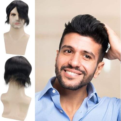 Mono With Pu Toupee For Men Haman Hair Pieces Replacement System For Men Hair Toupee 10" x 8" Toupee For Mem Gray Hair Color 1B