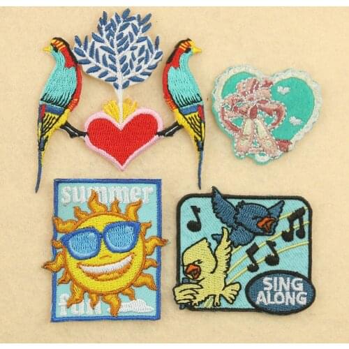 Cartoon Flower Sun Bird Embroidered Patches for Clothing Badges Cartoon Patch Iron on Patches on Clothes