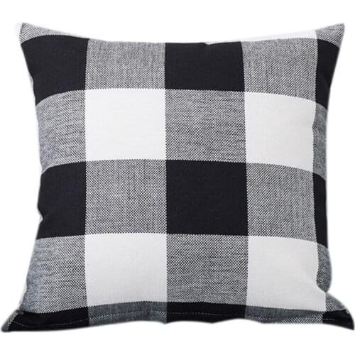 Set Of 2 Farmhouse Buffalo Check Plaid Throw Pillow Covers Cushion Case Cotton Linen for Fall Home Decor Black and White