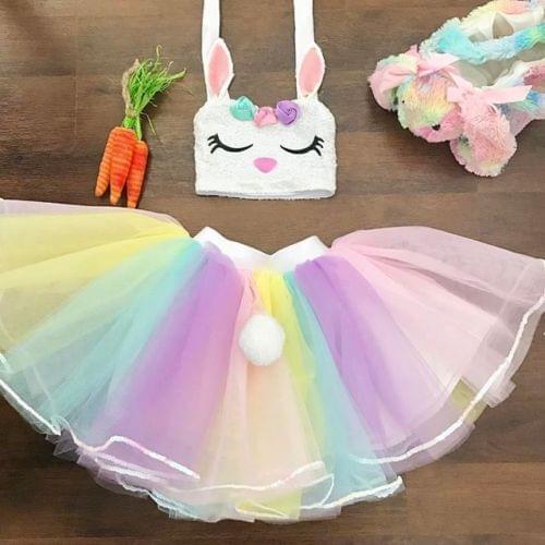 1-5Y Girl Princess Cartoon Rabbit Crop Tops Tutu Skirt Children Girls Clothes 2PCS Outfits Kids Clothing Set