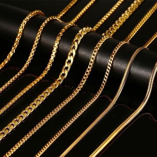New 24inch Long Chain Necklace With "K18" Stamp Snake Necklace Stainless Steel Gold-color