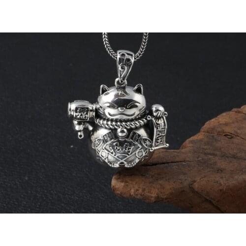 925 sterling Silver wealth treasure Cute Cat pendant decoration Necklace keychain JEWELRY A2625