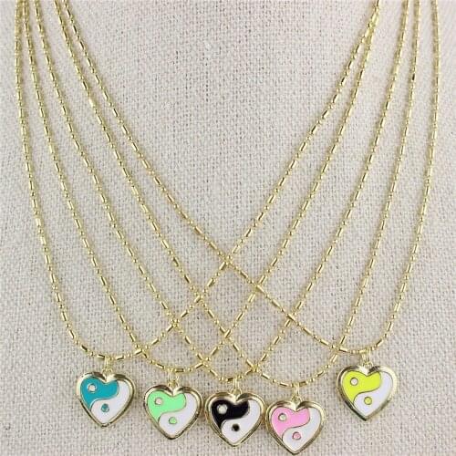 18inch 10pcs/lot Lovely heart with yin/yang shape enamel pendant necklace,colorful plated enamel charm, jewelry wholesale