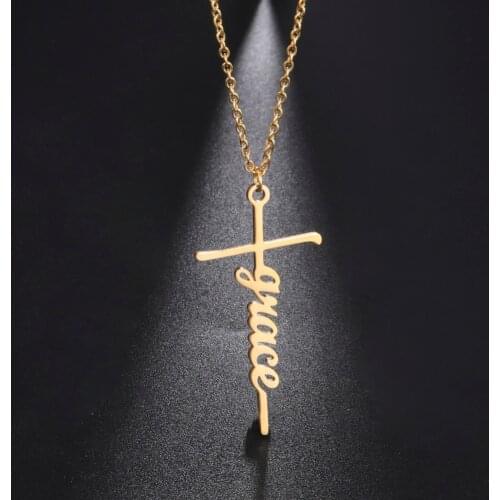 Sipuris Custom Cross Name Necklace Personalized Stainless Steel Necklace For Women Men Fashion Jewelry Letter Necklace Gift 2021