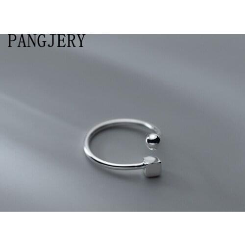 PANGJERY 925 Sterling Silver Rings for Women INS Fashion Simple Elegant Round Beads Small Cube Anniversary Fine Jewelry Gifts