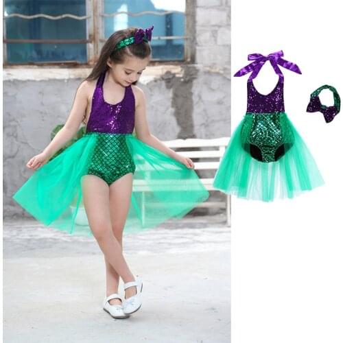 2021 Girls Swimmable Mermaid Princess Dress Kids Summer Mermaid Bikini dress Birthday Party Cosplay Swimsuit Swimwear Costume