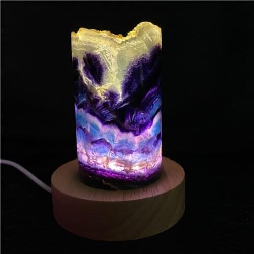 Natural Rainbow Fluorite Light Lamp Reiki Healing Home Decor Mineral Specimen Collection