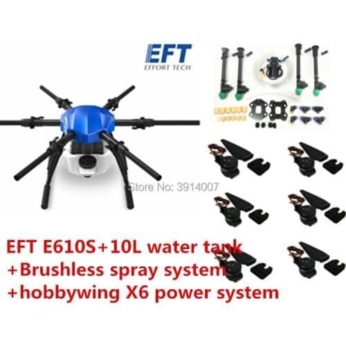 EFT E610S 6-axis 16L agricultural spray drone frame 6kg brushless spray with Hobb ywing X6 power system kit