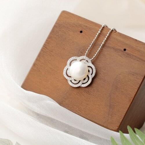 Real 925 Sterling Silver Pendant Inlaid Rhinestone Natural Freshwater Pearl Women Fashion Wedding Party Jewelry