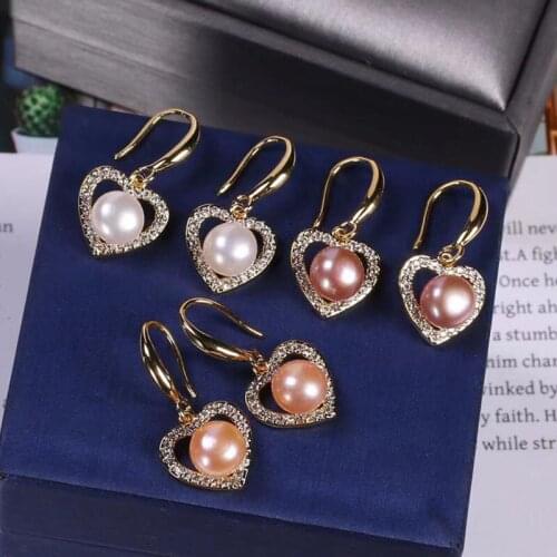 Heart-shaped Pearl Earrings Jewelry Natural Freshwater Pearl Dorp Earring Exquisite Jewelry Gifts for Women 3 Colors Wholesale