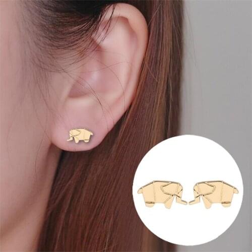 Shuangshuo 2017 New Origami Elephant Earrings for Women Small Animal Stud Earrings Brincos
