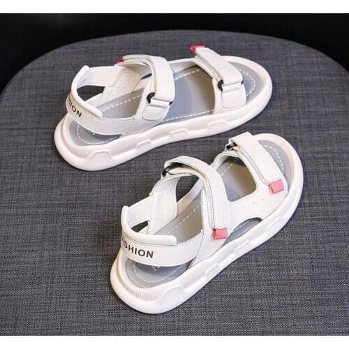 Harajuku sports womens PU leather sandals summer flat bottom student non-slip wild shoes 2021 New Platform leisure beach shoes