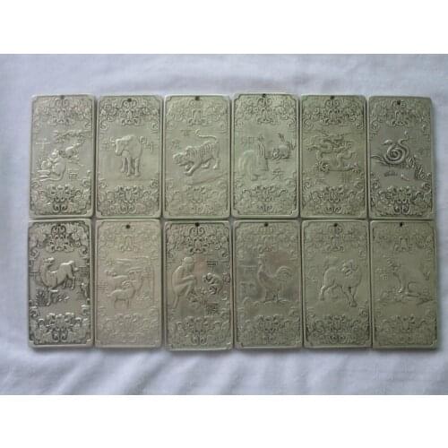 12Pcs Old Chinese Twelve Zodiac Miao Silver Bullion thanka statue/Sculpture amulet