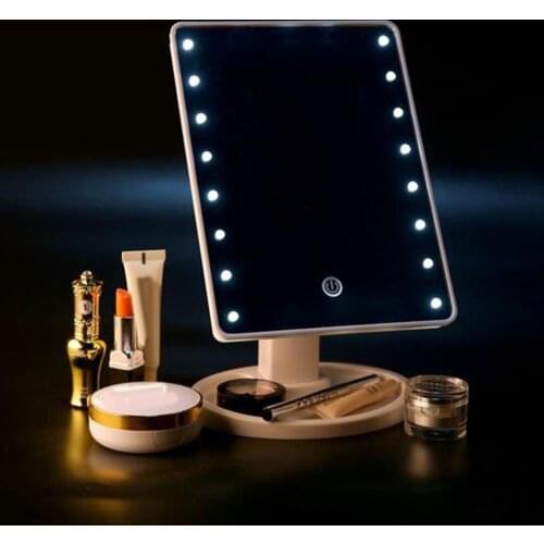 Led Makeup Mirror With Light Desktop Storage Touch Sensor Mirror 360 Rotating Square Makeup Mirror Makeup Chargeable