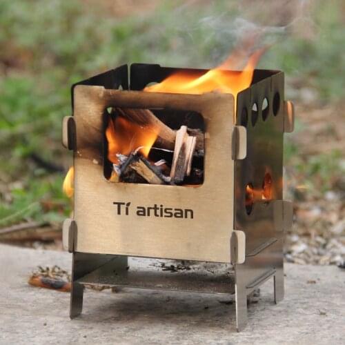 Tiartisan Camping Stove Camp Wood Stove Foldable Stainless Steel or Titanium Burning Backpacking Stove for Outdoor Hiking BBQ