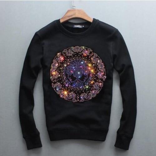 Hot drill Mens thick design for winter long sleeve Rhinestones men Sweatshirts casual men Hoodies cool male high quality