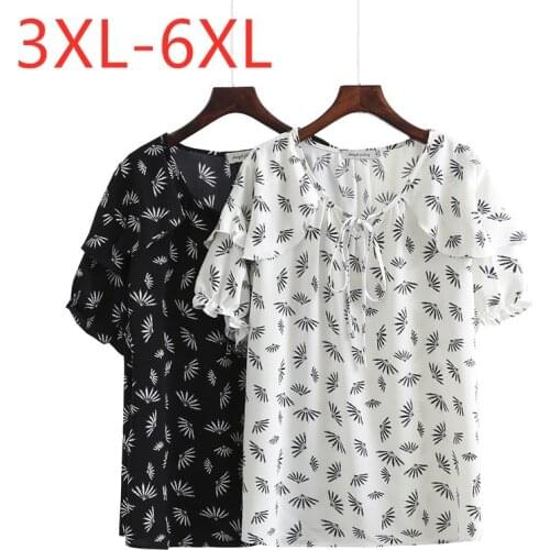 New 2021 Ladies Summer Plus Size Tops For Women Large Blouse Short Sleeve Loose Casual White Floral Print Shirt 3XL 4XL 5XL 6XL