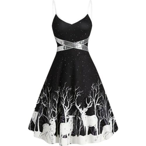 2021 Long Dresses for Women Ladies Luxury Christmas Party Dress Fashion Vintage Print Deer Sleeveless Club Night Casual Sling