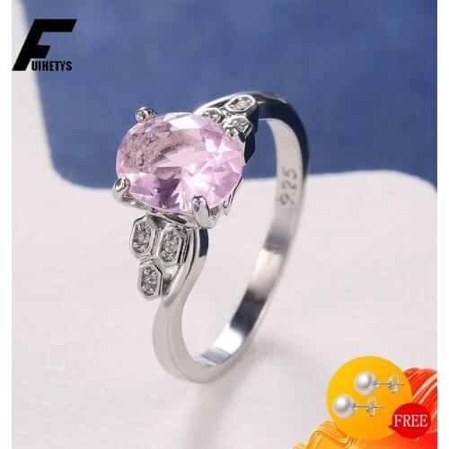 Bali Jelry 925 Silver Charm Rings Jewelry Oval Shaped 7*9mm Pink Zircon Gemstone Accessories for Women Wedding Engagement Ring