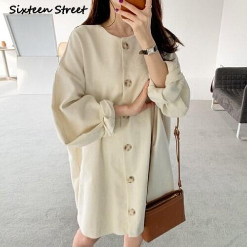 Dresses for Women Autumn Winter O Neck Single Breasted Vestido Feminino Puff Sleeve Y2k Dress Female Korean Fashion Clothing