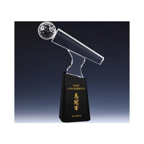 The sound of music singing microphone competition medal Crystal notes trophy Customized Lovely ornament Crystal home display