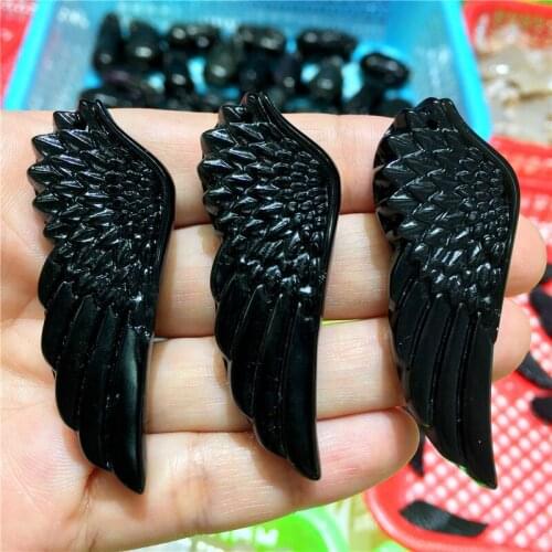 1PC Natural Obsidian Crystal Stone Hand Made Carved Wing Pendant Crystal Fashion Carved Figurine Necklace Gifts