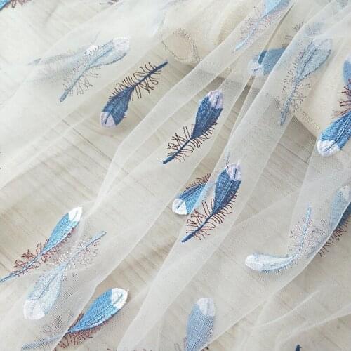1Y/lot White Black Fresh Thin Feather Pattern Lace Mesh Fabric For Skirt Childrens Wear Curtain Decoration